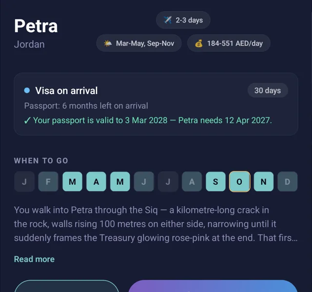 Petra in Brimm: visa on arrival, 30 days, and the passport checked against Petra's rule
